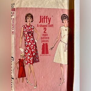 Dress A Line Shift 12 T Teen Simplicity 5969 Sewing Pattern Cut VTG Jiffy Easy